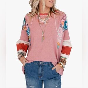 Boho Style Floral Patchwork Long Sleeve Top